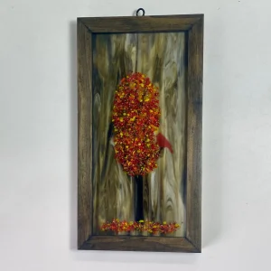 4x8 Fused Glass Framed Seasonal Cardinal in a Tree