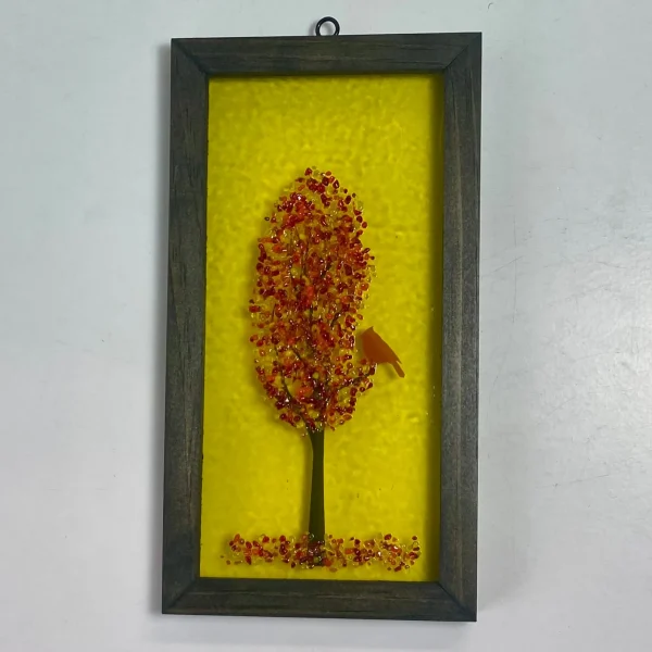 4x8 Fused Glass Framed Seasonal Cardinal in a Tree