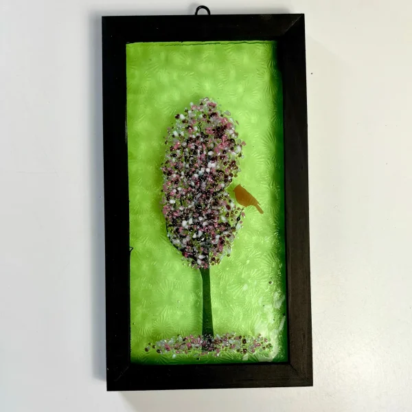4x8 Fused Glass Framed Seasonal Cardinal in a Tree