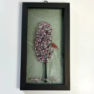 4x8 Fused Glass Framed Seasonal Cardinal in a Tree