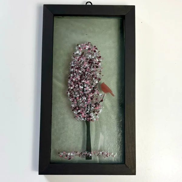 4x8 Fused Glass Framed Seasonal Cardinal in a Tree